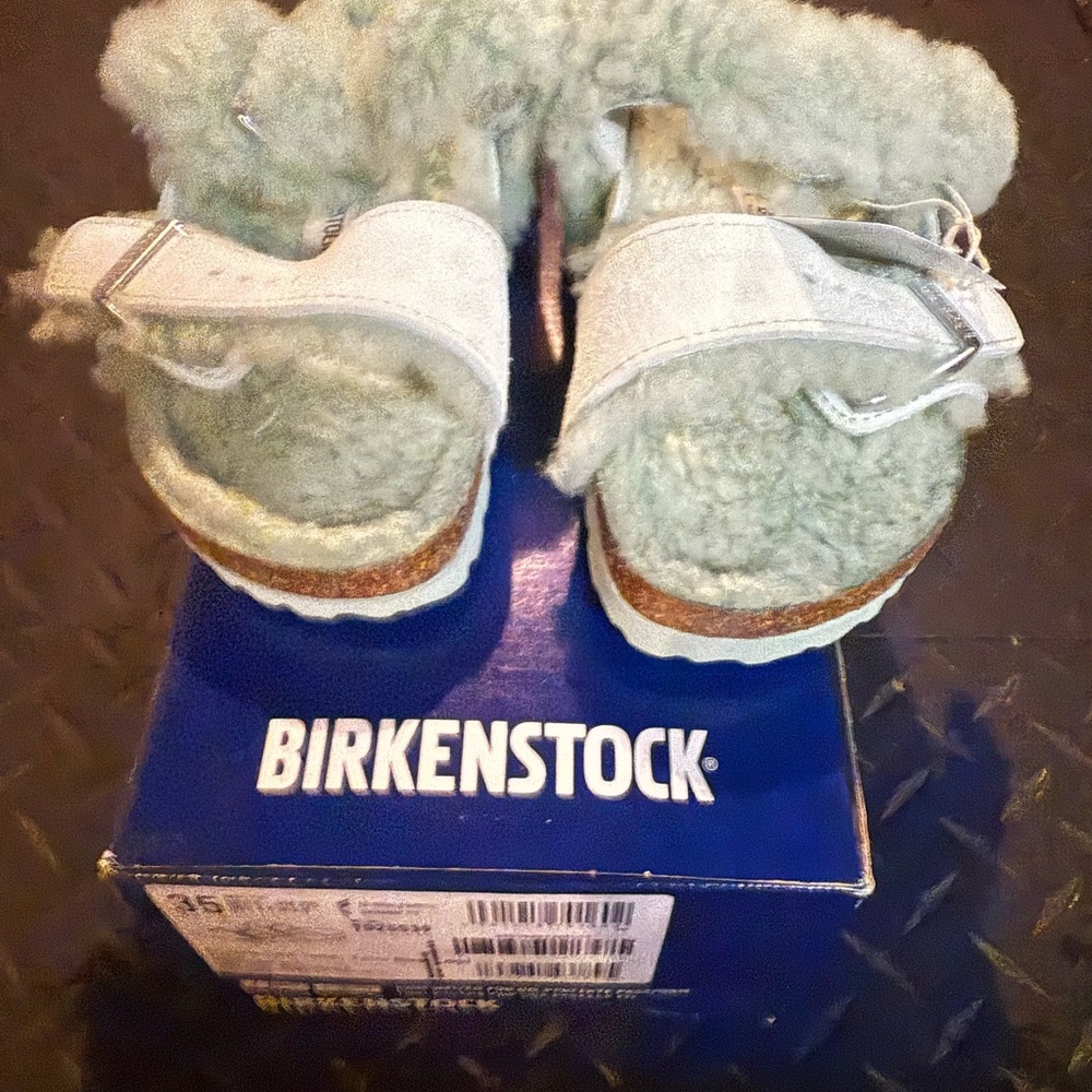 Birkenstock Kids Shearling Sandals - Light Green